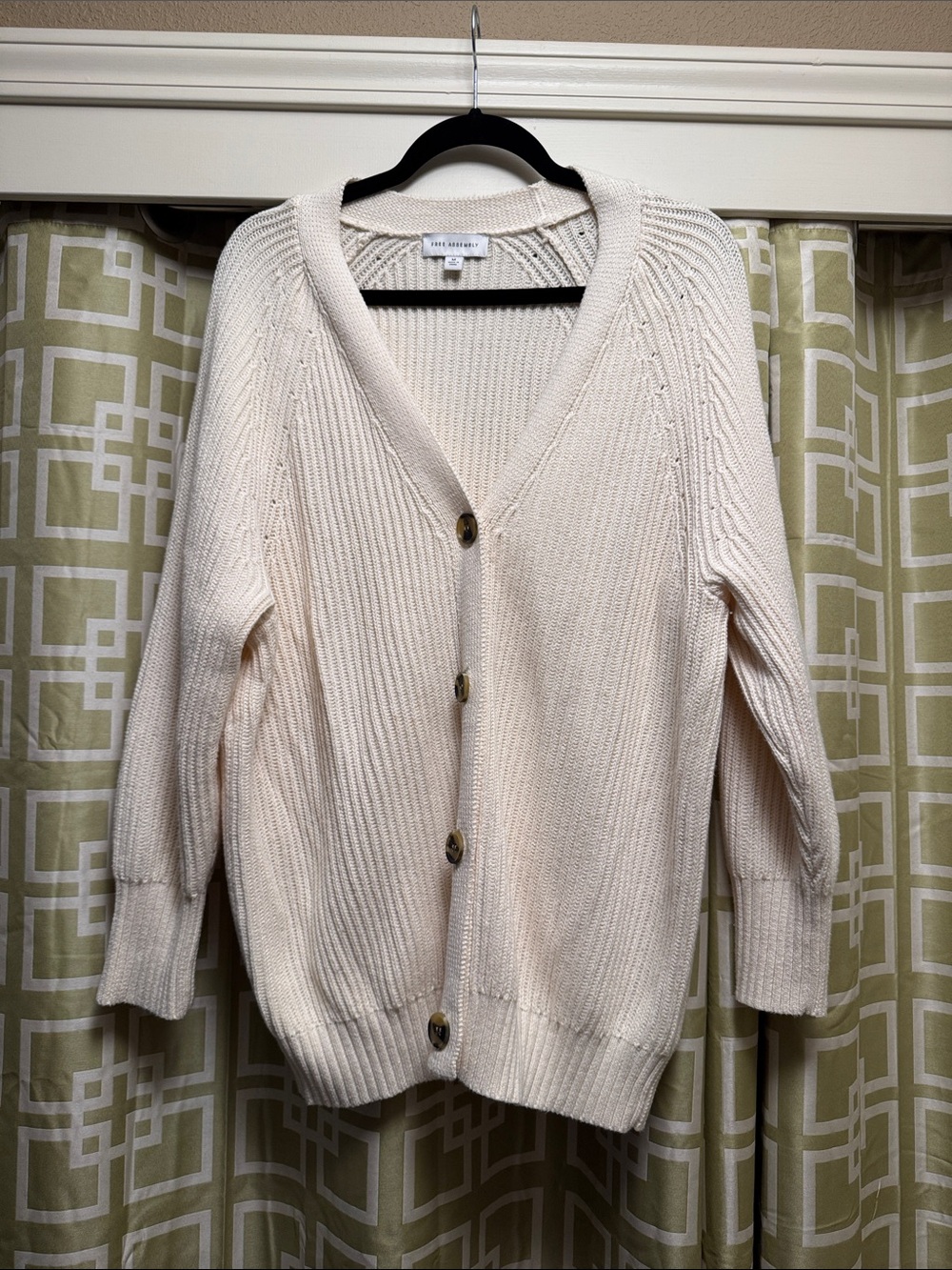 Free Assembly Ivory Button-Front Ribbed Cardigan